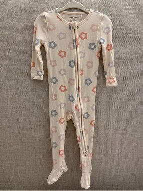 Angel Dear Cream Floral Ribbed Footed One-Piece